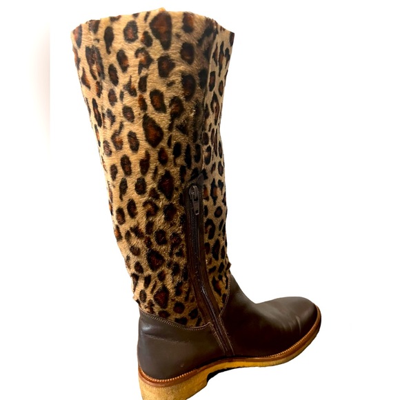 Elizabeth Stuart brown leather cheetah print boots Mob Boss Style in size 7.5 - Picture 4 of 6